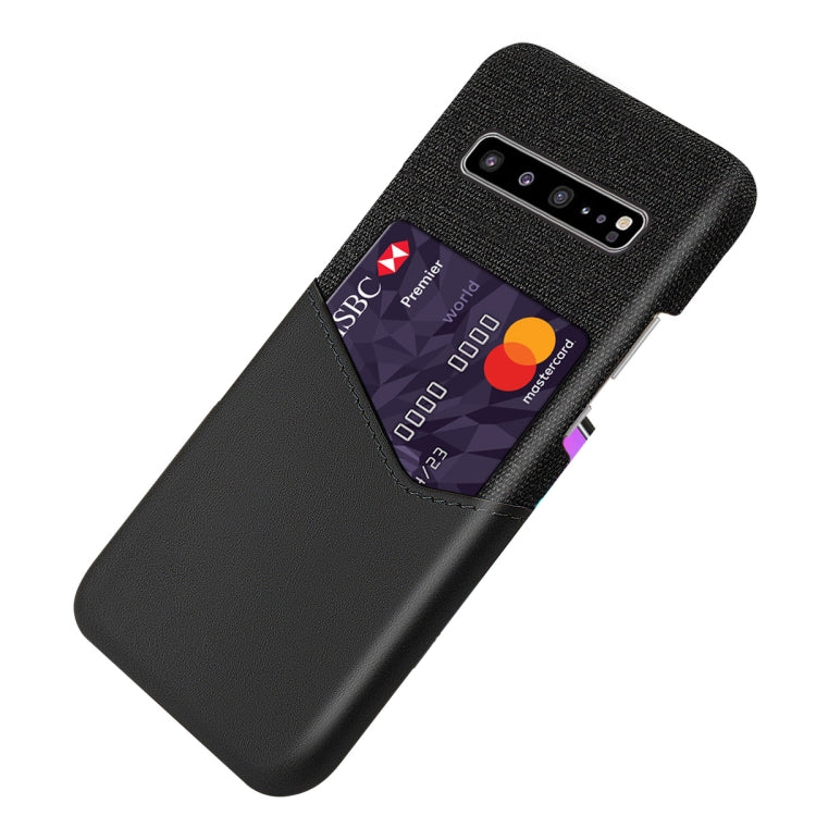 For Samsung Galaxy S10 5G Cloth Texture PC + PU Leather Back Cover Shockproof Case with Card Slot