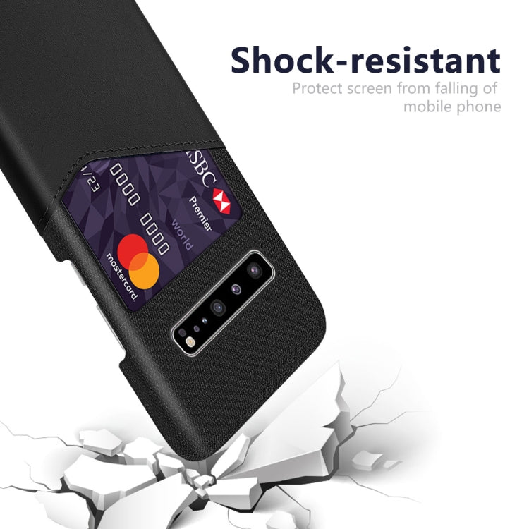 For Samsung Galaxy S10 5G Cloth Texture PC + PU Leather Back Cover Shockproof Case with Card Slot
