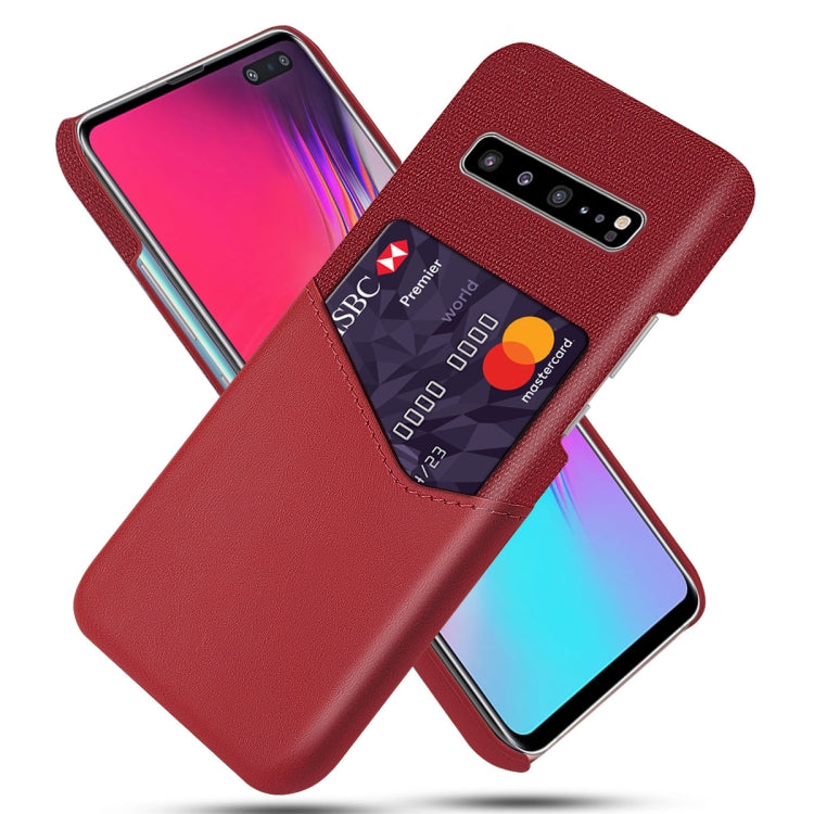 For Samsung Galaxy S10 5G Cloth Texture PC + PU Leather Back Cover Shockproof Case with Card Slot