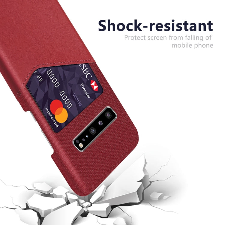 For Samsung Galaxy S10 5G Cloth Texture PC + PU Leather Back Cover Shockproof Case with Card Slot