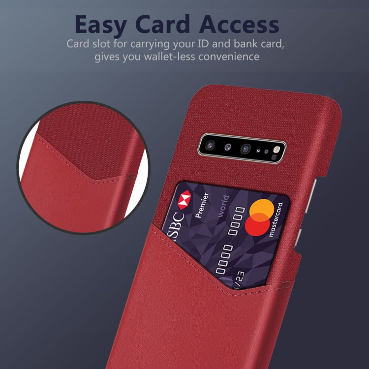 For Samsung Galaxy S10 5G Cloth Texture PC + PU Leather Back Cover Shockproof Case with Card Slot