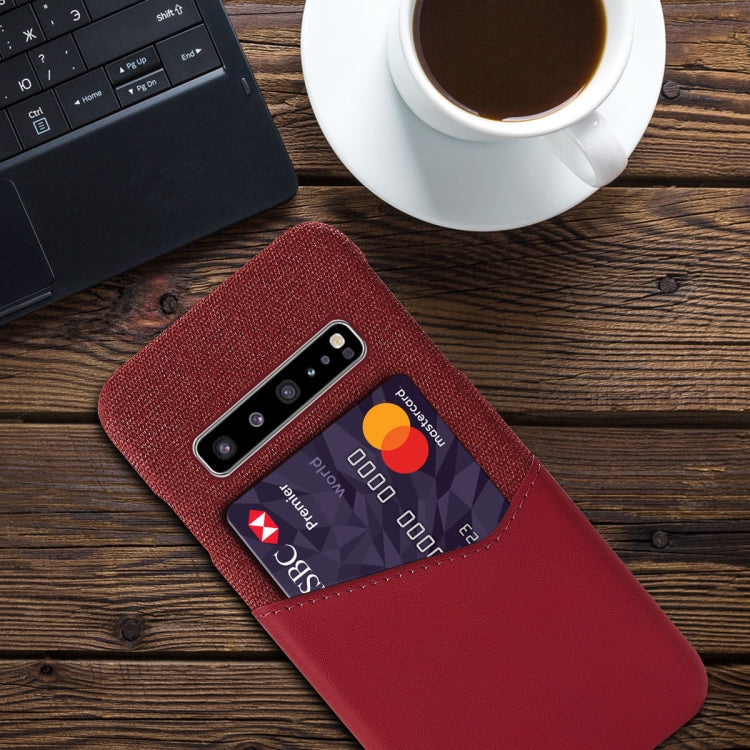 For Samsung Galaxy S10 5G Cloth Texture PC + PU Leather Back Cover Shockproof Case with Card Slot