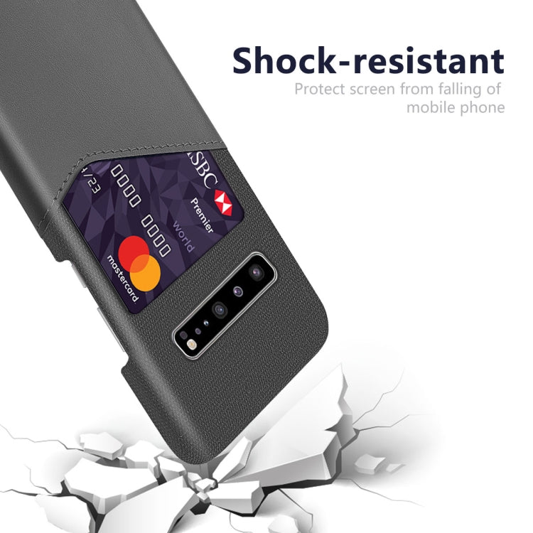 For Samsung Galaxy S10 5G Cloth Texture PC + PU Leather Back Cover Shockproof Case with Card Slot