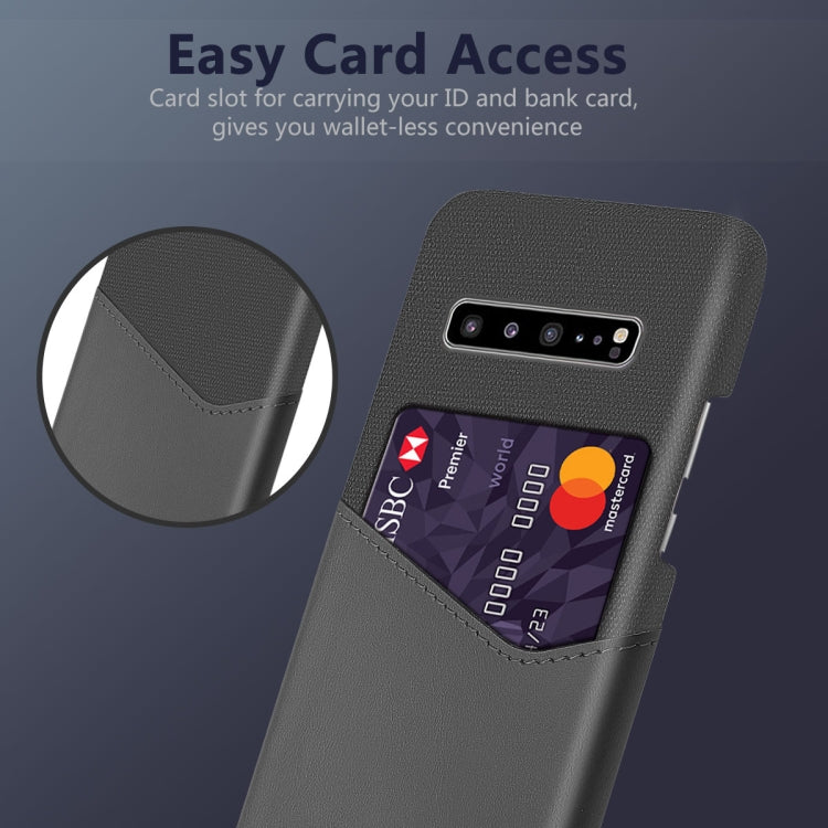 For Samsung Galaxy S10 5G Cloth Texture PC + PU Leather Back Cover Shockproof Case with Card Slot
