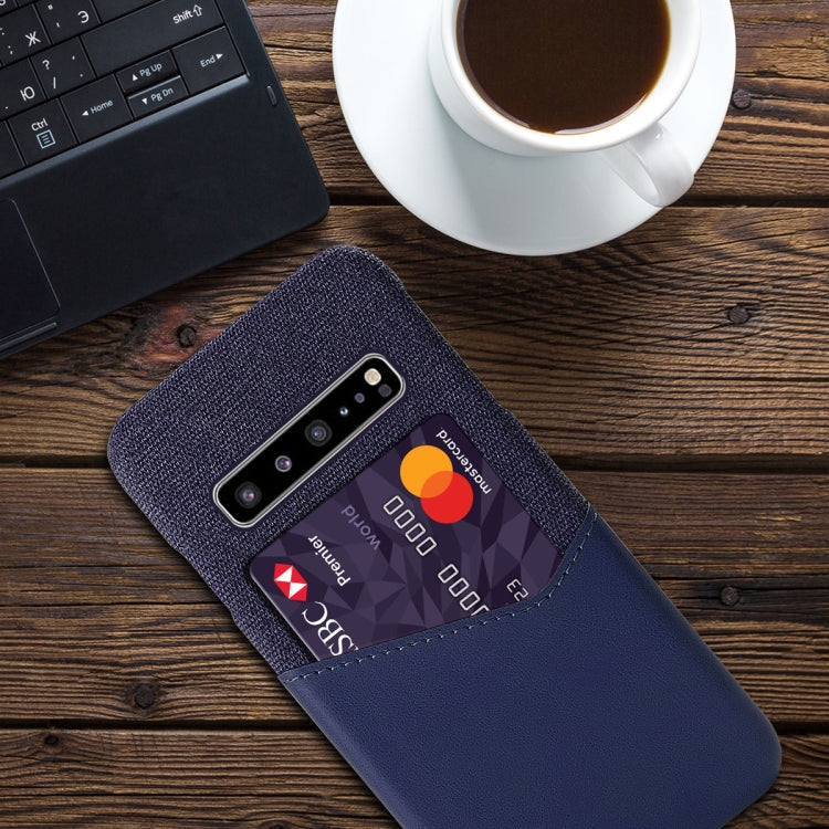For Samsung Galaxy S10 5G Cloth Texture PC + PU Leather Back Cover Shockproof Case with Card Slot