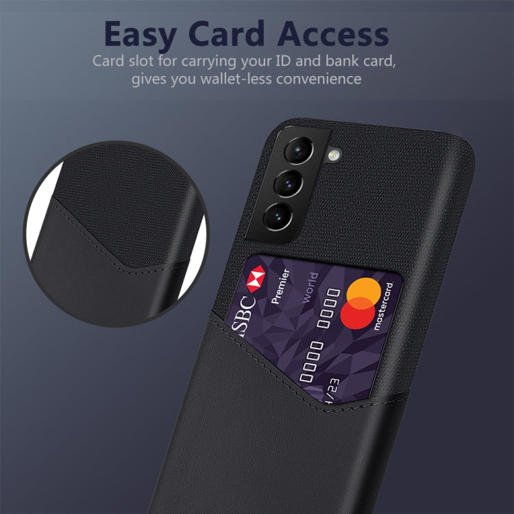 For Samsung Galaxy S21 FE Cloth Texture PC + PU Leather Back Cover Shockproof Case with Card Slot