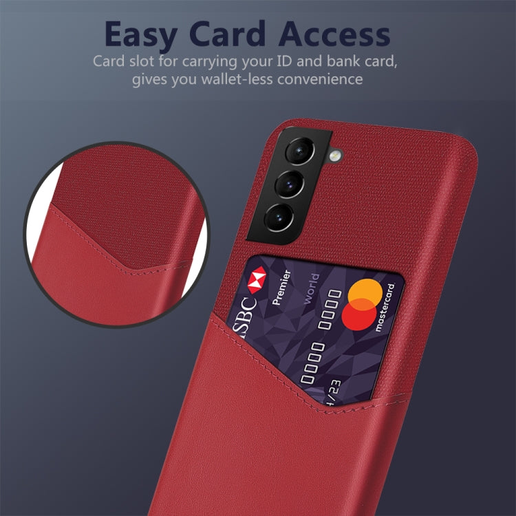 For Samsung Galaxy S21 FE Cloth Texture PC + PU Leather Back Cover Shockproof Case with Card Slot
