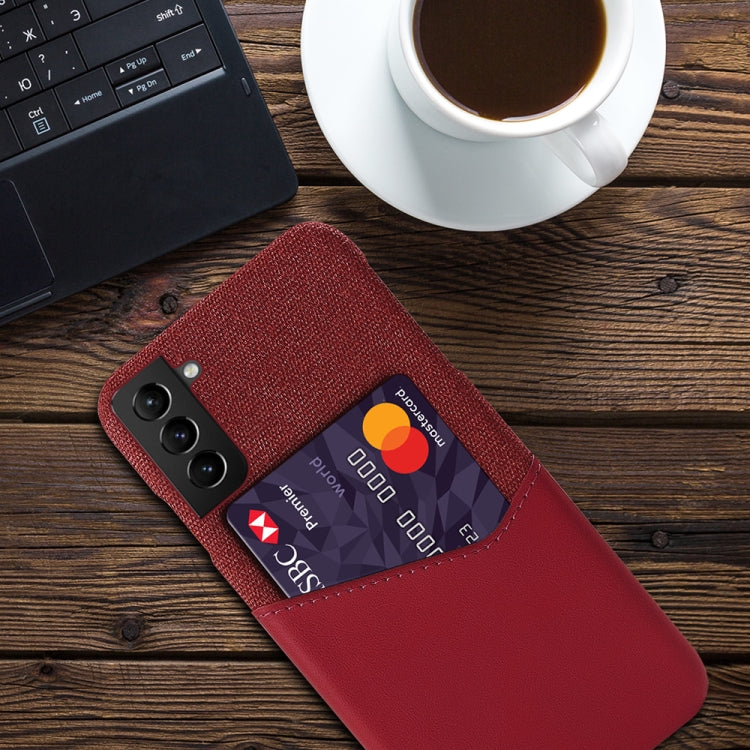 For Samsung Galaxy S21 FE Cloth Texture PC + PU Leather Back Cover Shockproof Case with Card Slot