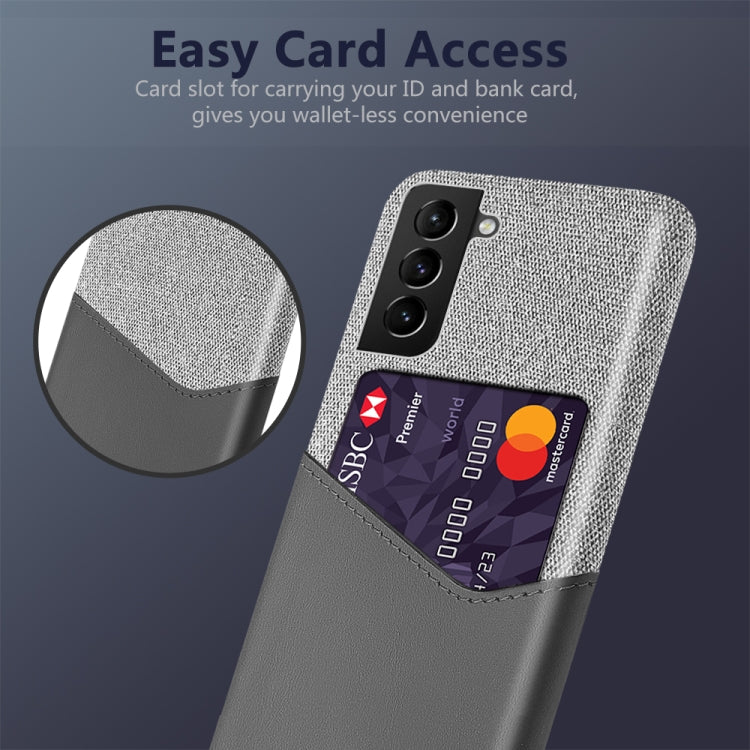 For Samsung Galaxy S21 FE Cloth Texture PC + PU Leather Back Cover Shockproof Case with Card Slot