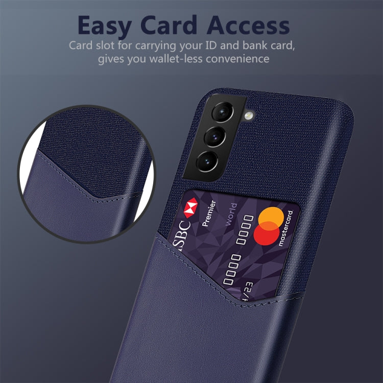 For Samsung Galaxy S21 FE Cloth Texture PC + PU Leather Back Cover Shockproof Case with Card Slot