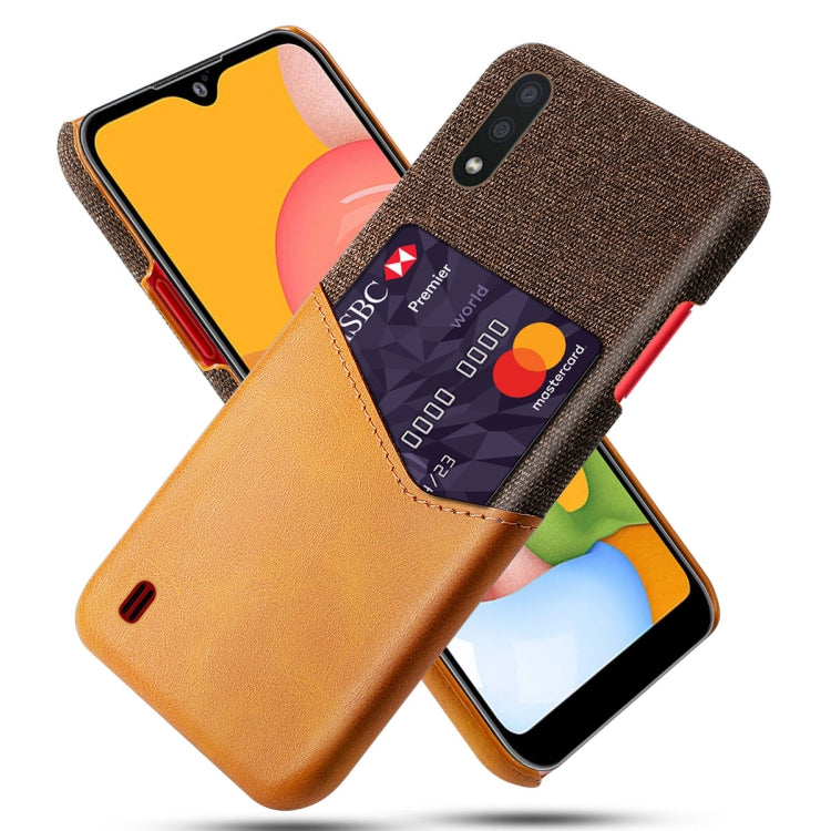 For Samsung Galaxy A01 Cloth Texture PC + PU Leather Back Cover Shockproof Case with Card Slot