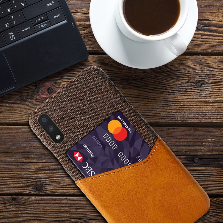 For Samsung Galaxy A01 Cloth Texture PC + PU Leather Back Cover Shockproof Case with Card Slot