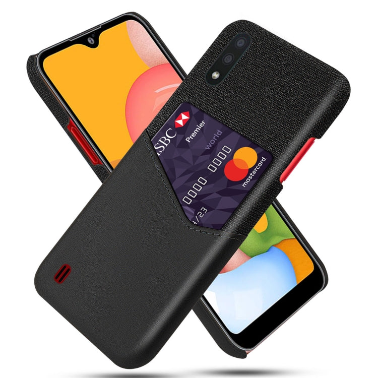 For Samsung Galaxy A01 Cloth Texture PC + PU Leather Back Cover Shockproof Case with Card Slot