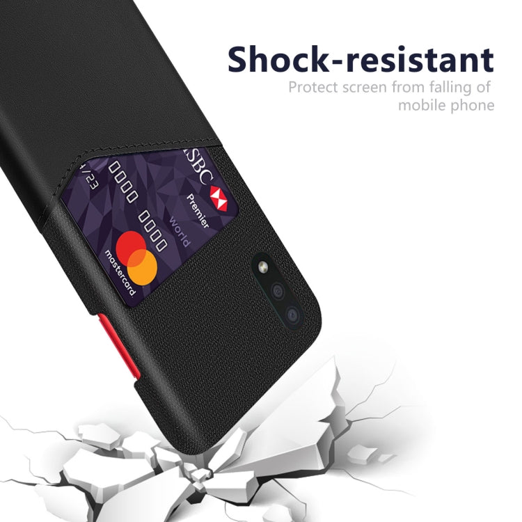 For Samsung Galaxy A01 Cloth Texture PC + PU Leather Back Cover Shockproof Case with Card Slot