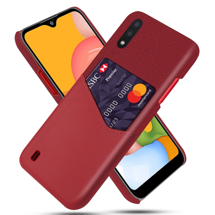 For Samsung Galaxy A01 Cloth Texture PC + PU Leather Back Cover Shockproof Case with Card Slot