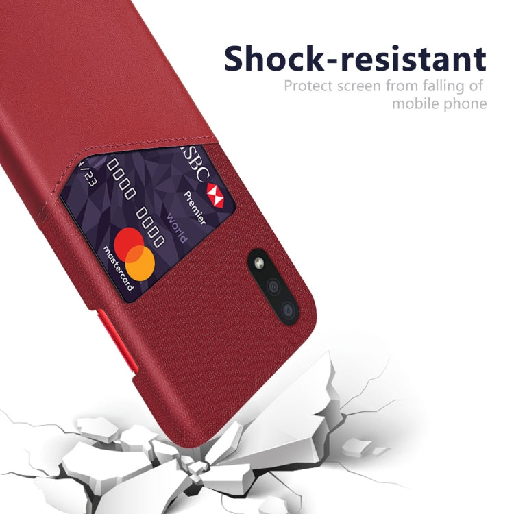 For Samsung Galaxy A01 Cloth Texture PC + PU Leather Back Cover Shockproof Case with Card Slot