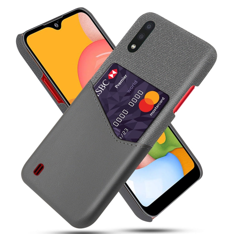 For Samsung Galaxy A01 Cloth Texture PC + PU Leather Back Cover Shockproof Case with Card Slot