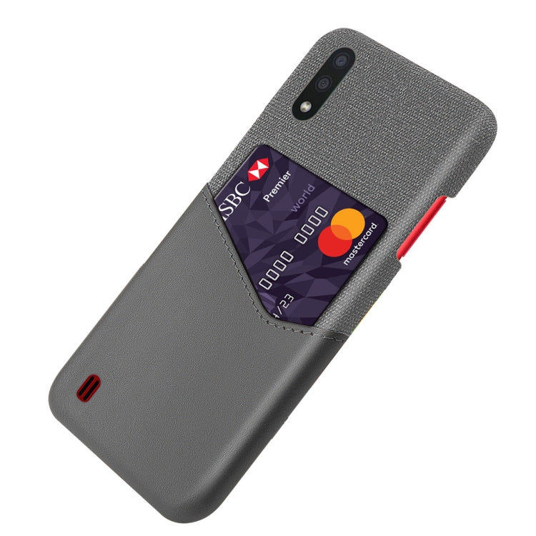For Samsung Galaxy A01 Cloth Texture PC + PU Leather Back Cover Shockproof Case with Card Slot