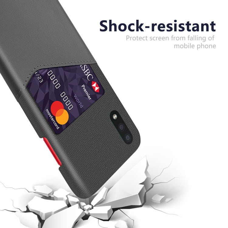 For Samsung Galaxy A01 Cloth Texture PC + PU Leather Back Cover Shockproof Case with Card Slot