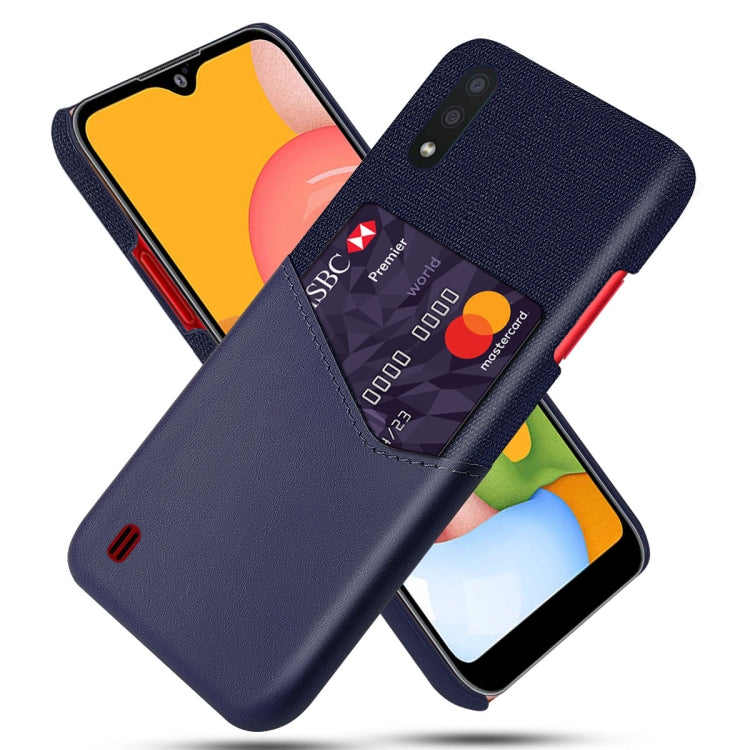 For Samsung Galaxy A01 Cloth Texture PC + PU Leather Back Cover Shockproof Case with Card Slot