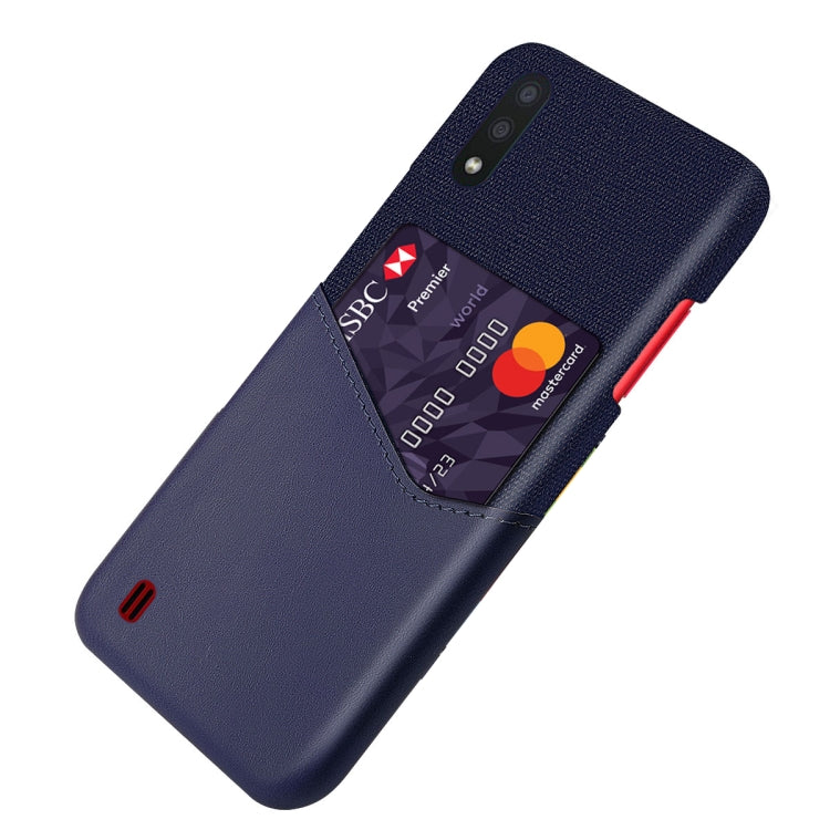 For Samsung Galaxy A01 Cloth Texture PC + PU Leather Back Cover Shockproof Case with Card Slot