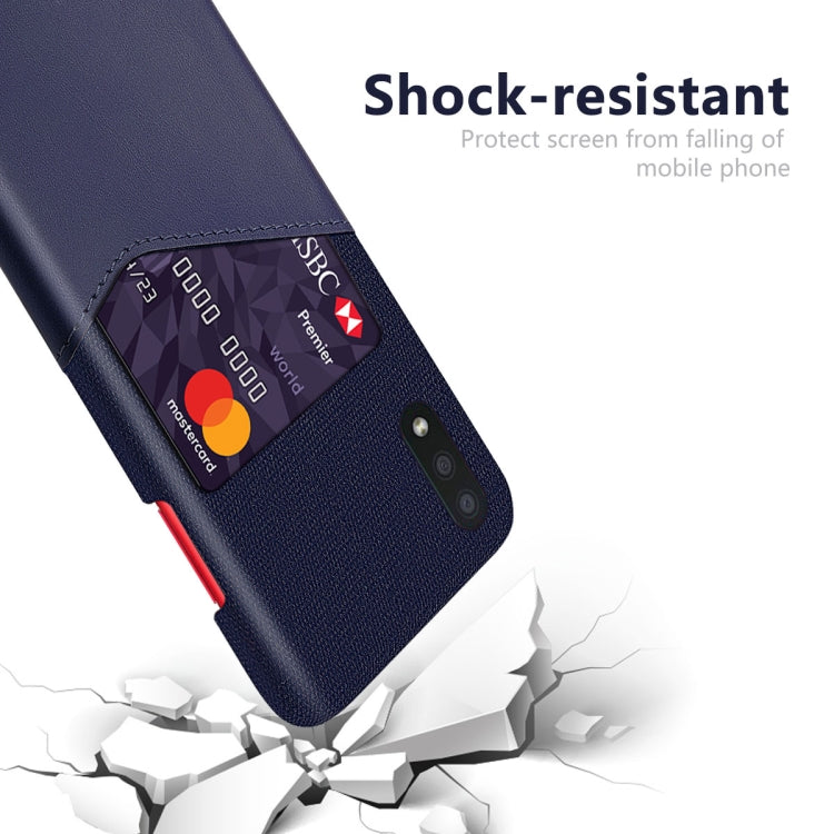 For Samsung Galaxy A01 Cloth Texture PC + PU Leather Back Cover Shockproof Case with Card Slot