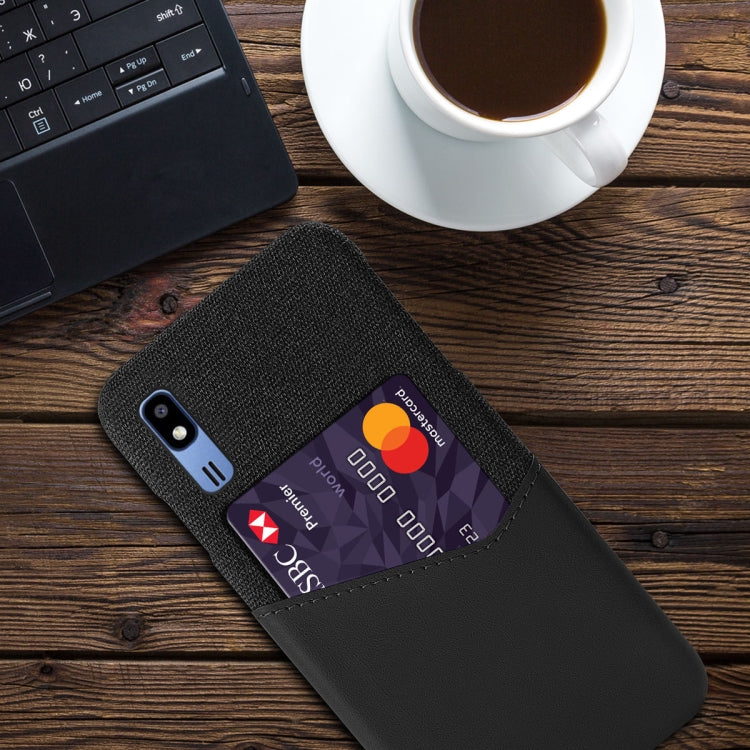 For Samsung Galaxy A2 Core Cloth Texture PC + PU Leather Back Cover Shockproof Case with Card Slot