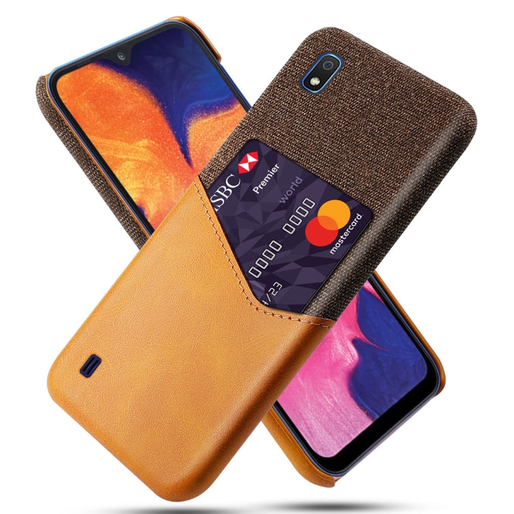 For Samsung Galaxy A10 Cloth Texture PC + PU Leather Back Cover Shockproof Case with Card Slot