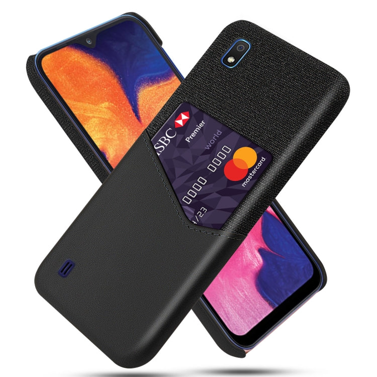 For Samsung Galaxy A10 Cloth Texture PC + PU Leather Back Cover Shockproof Case with Card Slot