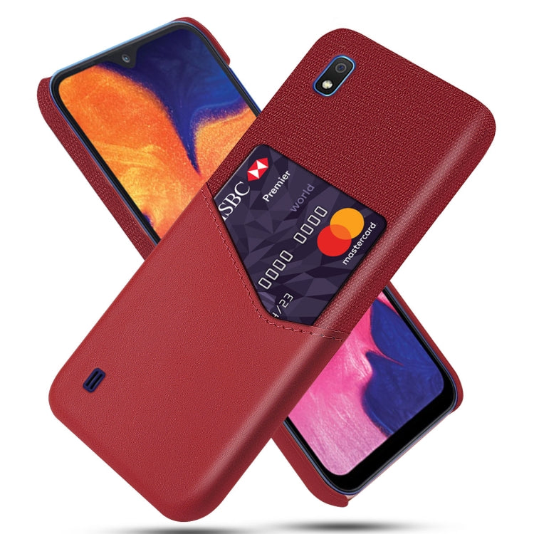 For Samsung Galaxy A10 Cloth Texture PC + PU Leather Back Cover Shockproof Case with Card Slot