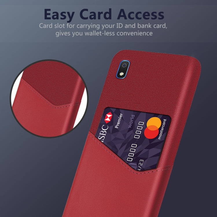 For Samsung Galaxy A10 Cloth Texture PC + PU Leather Back Cover Shockproof Case with Card Slot