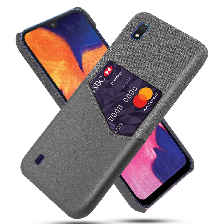 For Samsung Galaxy A10 Cloth Texture PC + PU Leather Back Cover Shockproof Case with Card Slot