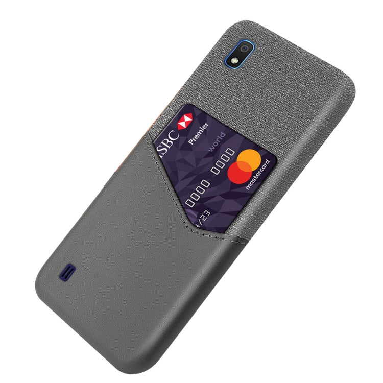 For Samsung Galaxy A10 Cloth Texture PC + PU Leather Back Cover Shockproof Case with Card Slot