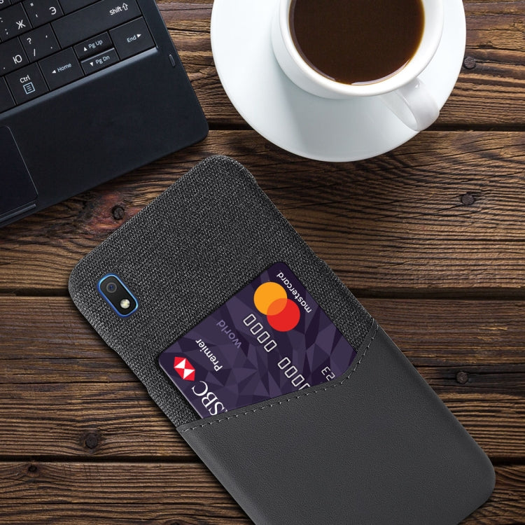 For Samsung Galaxy A10e Cloth Texture PC + PU Leather Back Cover Shockproof Case with Card Slot