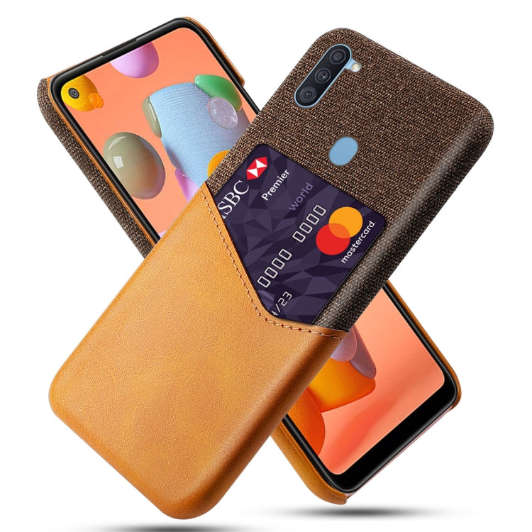 For Samsung Galaxy A11 Cloth Texture PC + PU Leather Back Cover Shockproof Case with Card Slot