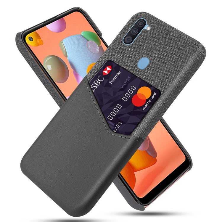 For Samsung Galaxy A11 Cloth Texture PC + PU Leather Back Cover Shockproof Case with Card Slot