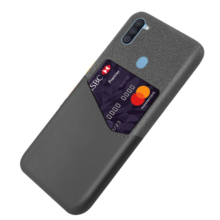 For Samsung Galaxy A11 Cloth Texture PC + PU Leather Back Cover Shockproof Case with Card Slot