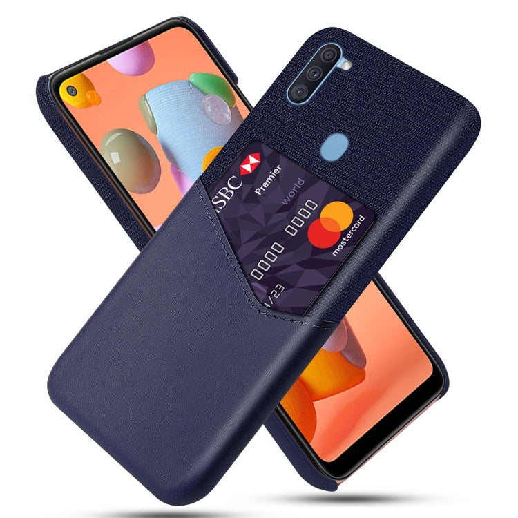 For Samsung Galaxy A11 Cloth Texture PC + PU Leather Back Cover Shockproof Case with Card Slot