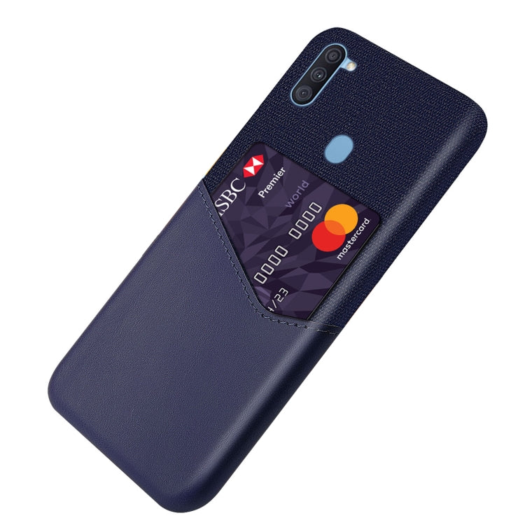 For Samsung Galaxy A11 Cloth Texture PC + PU Leather Back Cover Shockproof Case with Card Slot