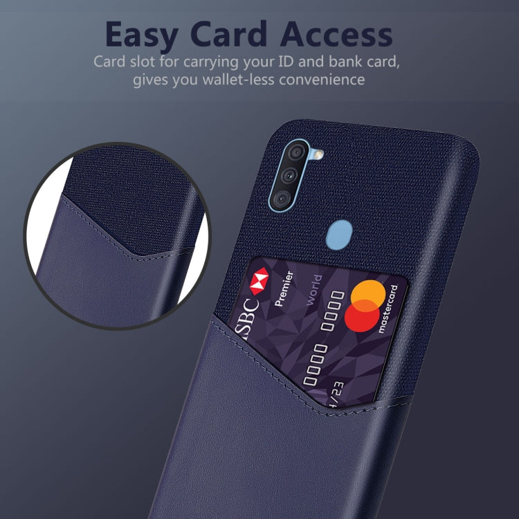 For Samsung Galaxy A11 Cloth Texture PC + PU Leather Back Cover Shockproof Case with Card Slot