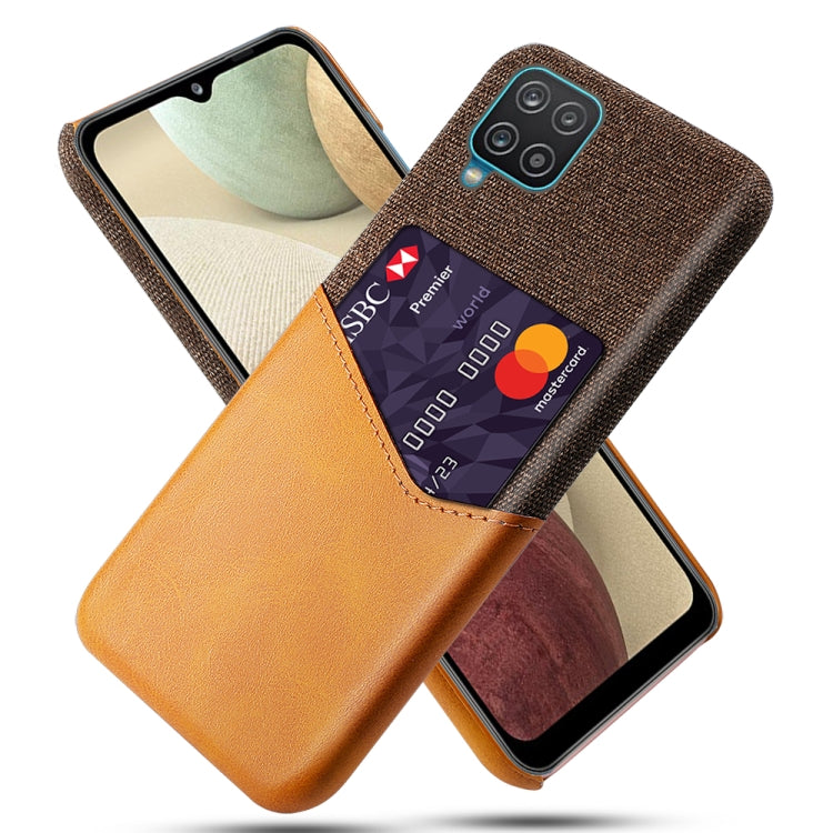 For Samsung Galaxy A12 Cloth Texture PC + PU Leather Back Cover Shockproof Case with Card Slot