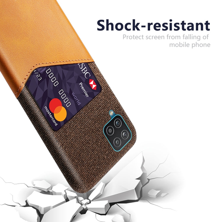 For Samsung Galaxy A12 Cloth Texture PC + PU Leather Back Cover Shockproof Case with Card Slot