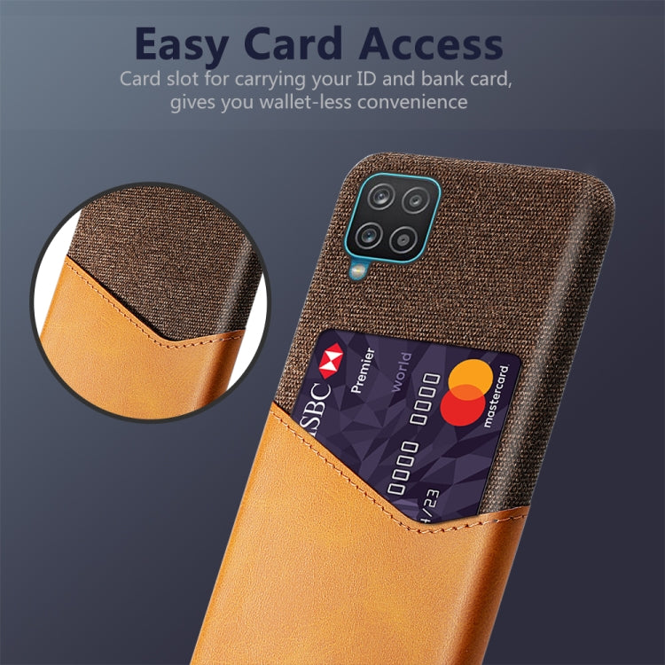 For Samsung Galaxy A12 Cloth Texture PC + PU Leather Back Cover Shockproof Case with Card Slot