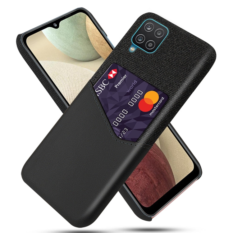 For Samsung Galaxy A12 Cloth Texture PC + PU Leather Back Cover Shockproof Case with Card Slot