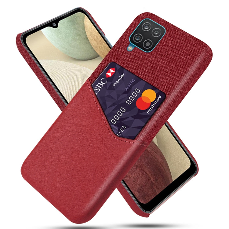 For Samsung Galaxy A12 Cloth Texture PC + PU Leather Back Cover Shockproof Case with Card Slot