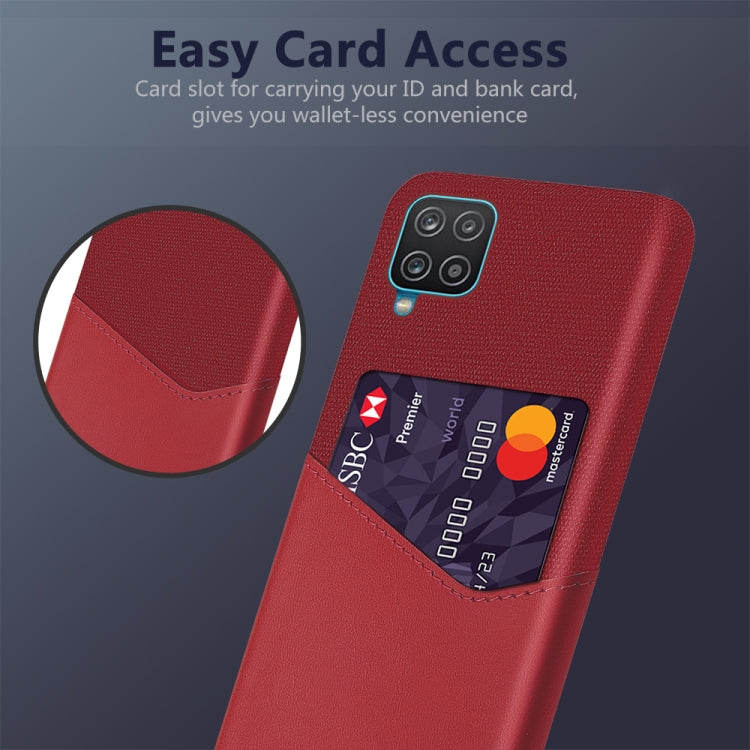 For Samsung Galaxy A12 Cloth Texture PC + PU Leather Back Cover Shockproof Case with Card Slot