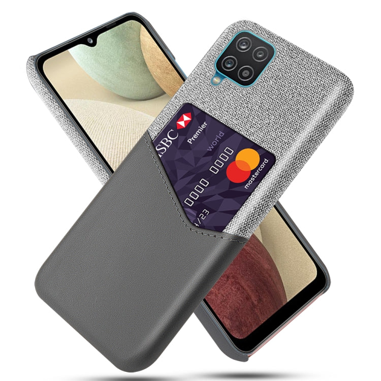 For Samsung Galaxy A12 Cloth Texture PC + PU Leather Back Cover Shockproof Case with Card Slot