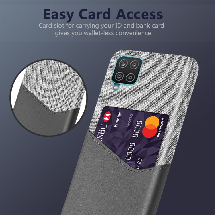 For Samsung Galaxy A12 Cloth Texture PC + PU Leather Back Cover Shockproof Case with Card Slot