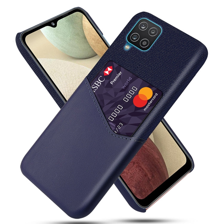 For Samsung Galaxy A12 Cloth Texture PC + PU Leather Back Cover Shockproof Case with Card Slot