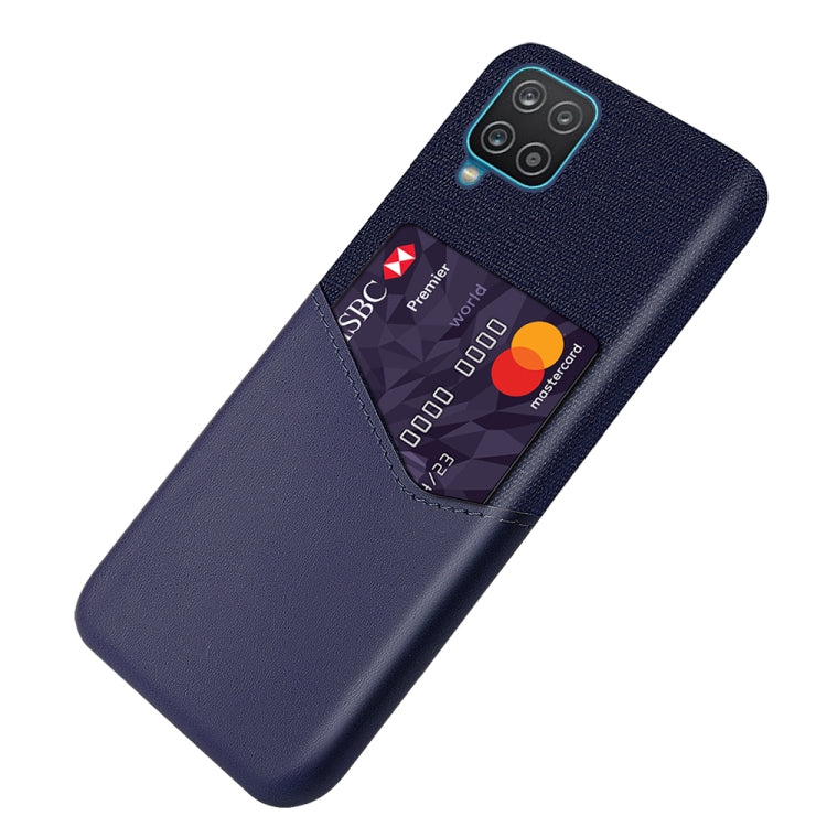 For Samsung Galaxy A12 Cloth Texture PC + PU Leather Back Cover Shockproof Case with Card Slot